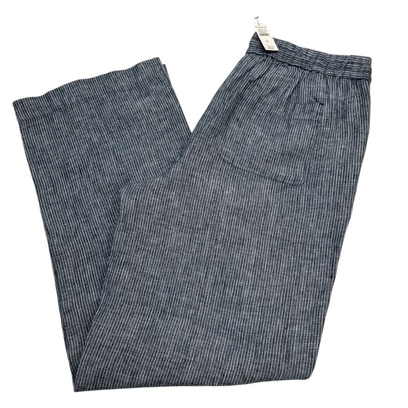 Talbots Pants Women 8 Blue Striped Linen Pull On Wide Leg Elastic Waist Nautical - Picture 1 of 10